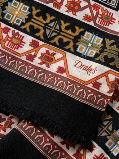 Drake's Frayed Printed Wool and Silk-Blend Scarf - Men | Thumbnail 3 Drake's Frayed Printed Wool and Silk-Blend Scarf - Men | Thumbnail 3