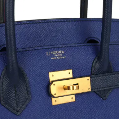 HERMÈS Pre-owned Hermes Special Order (HSS) Birkin 30 Bleu Electric and Bleu Saphir Epsom Brushed Gold Hardware | Thumbnail 7 HERMÈS Pre-owned Hermes Special Order (HSS) Birkin 30 Bleu Electric and Bleu Saphir Epsom Brushed Gold Hardware | Thumbnail 7