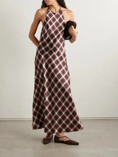 DÔEN Maxime Checked Silk-satin Halterneck Maxi Dress | Thumbnail 2 DÔEN Maxime Checked Silk-satin Halterneck Maxi Dress | Thumbnail 2