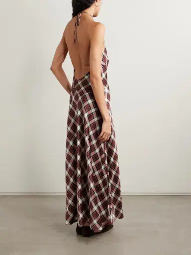 DÔEN Maxime Checked Silk-satin Halterneck Maxi Dress | Thumbnail 3 DÔEN Maxime Checked Silk-satin Halterneck Maxi Dress | Thumbnail 3