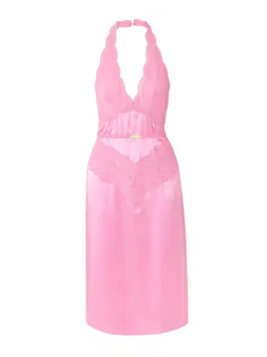 Gucci Belted Silk-satin And Lace Halterneck Midi Dress | Thumbnail 1 Gucci Belted Silk-satin And Lace Halterneck Midi Dress | Thumbnail 1