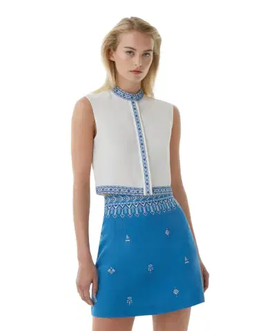 Emporio Sirenuse Andorra Top with Astragal Embroidery | Thumbnail 1 Emporio Sirenuse Andorra Top with Astragal Embroidery | Thumbnail 1