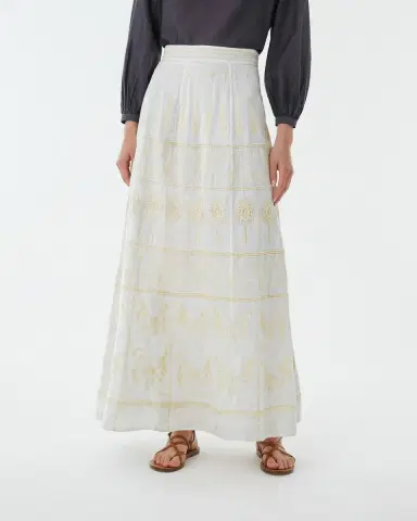 Emporio Sirenuse Camille Skirt with Greek Rooster Embroidery | Thumbnail 3 Emporio Sirenuse Camille Skirt with Greek Rooster Embroidery | Thumbnail 3