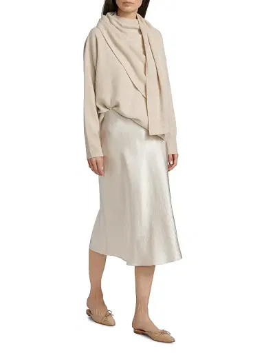 Vince Women's Draped Wool-Cashmere Crewneck Sweater - Dove Oat | Thumbnail 2 Vince Women's Draped Wool-Cashmere Crewneck Sweater - Dove Oat | Thumbnail 2