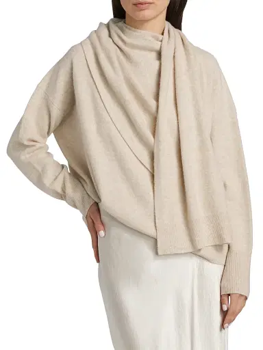Vince Women's Draped Wool-Cashmere Crewneck Sweater - Dove Oat | Thumbnail 3 Vince Women's Draped Wool-Cashmere Crewneck Sweater - Dove Oat | Thumbnail 3