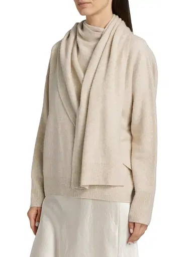 Vince Women's Draped Wool-Cashmere Crewneck Sweater - Dove Oat | Thumbnail 4 Vince Women's Draped Wool-Cashmere Crewneck Sweater - Dove Oat | Thumbnail 4