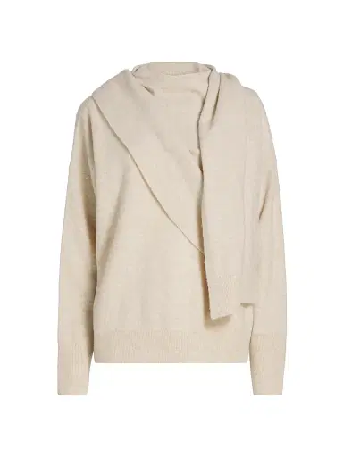 Vince Women's Draped Wool-Cashmere Crewneck Sweater - Dove Oat | Thumbnail 1 Vince Women's Draped Wool-Cashmere Crewneck Sweater - Dove Oat | Thumbnail 1
