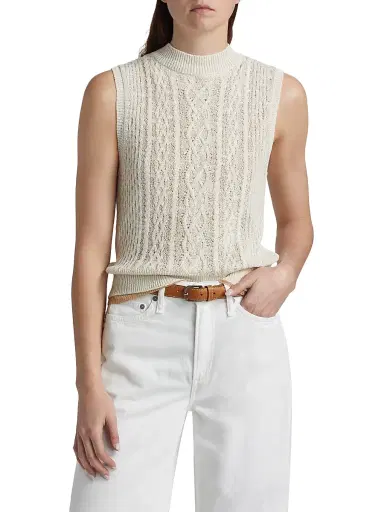 Vince Women's Cable-Knit Double-Layer Mock Turtleneck Vest | Thumbnail 3 Vince Women's Cable-Knit Double-Layer Mock Turtleneck Vest | Thumbnail 3