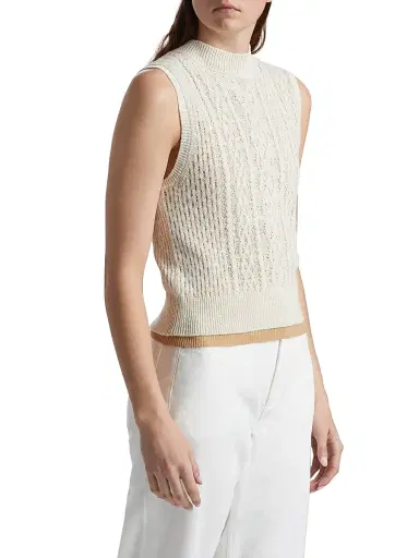 Vince Women's Cable-Knit Double-Layer Mock Turtleneck Vest | Thumbnail 4 Vince Women's Cable-Knit Double-Layer Mock Turtleneck Vest | Thumbnail 4