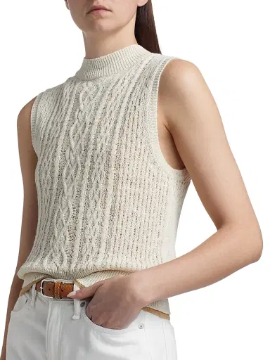 Vince Women's Cable-Knit Double-Layer Mock Turtleneck Vest | Thumbnail 6 Vince Women's Cable-Knit Double-Layer Mock Turtleneck Vest | Thumbnail 6