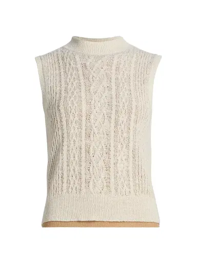 Vince Women's Cable-Knit Double-Layer Mock Turtleneck Vest | Thumbnail 1 Vince Women's Cable-Knit Double-Layer Mock Turtleneck Vest | Thumbnail 1
