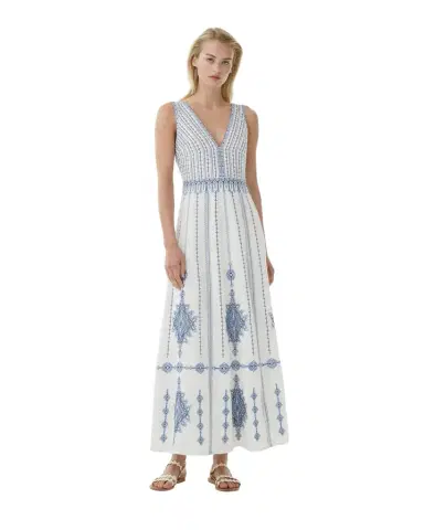 Emporio Sirenuse Nellie Dress with Astragal Embroidery | Thumbnail 1 Emporio Sirenuse Nellie Dress with Astragal Embroidery | Thumbnail 1