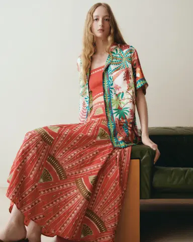 Emporio Sirenuse Tasha Skirt with Japanese Peacock Embroidery | Thumbnail 6 Emporio Sirenuse Tasha Skirt with Japanese Peacock Embroidery | Thumbnail 6