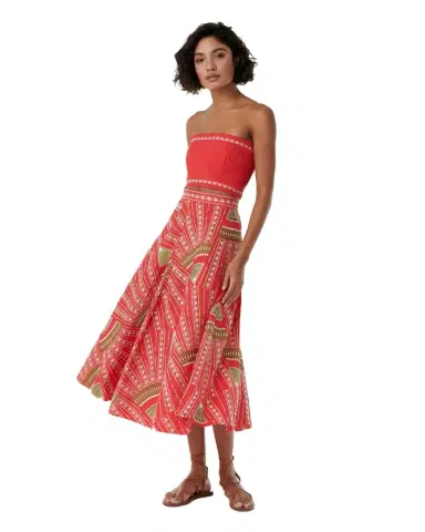 Emporio Sirenuse Tasha Skirt with Japanese Peacock Embroidery | Thumbnail 1 Emporio Sirenuse Tasha Skirt with Japanese Peacock Embroidery | Thumbnail 1
