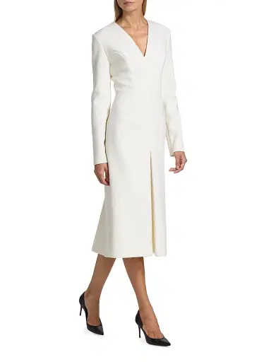 Sergio Hudson Women's Stretch-Wool V-Neck Midi-Dress - Vanilla | Thumbnail 2 Sergio Hudson Women's Stretch-Wool V-Neck Midi-Dress - Vanilla | Thumbnail 2