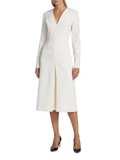 Sergio Hudson Women's Stretch-Wool V-Neck Midi-Dress - Vanilla | Thumbnail 3 Sergio Hudson Women's Stretch-Wool V-Neck Midi-Dress - Vanilla | Thumbnail 3