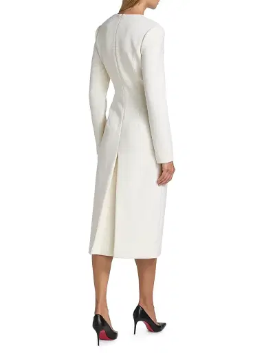 Sergio Hudson Women's Stretch-Wool V-Neck Midi-Dress - Vanilla | Thumbnail 5 Sergio Hudson Women's Stretch-Wool V-Neck Midi-Dress - Vanilla | Thumbnail 5