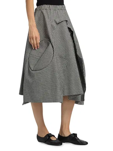 Comme des Garçons Women's Gingham Wool Midi-Skirt - Black Ecru | Thumbnail 4 Comme des Garçons Women's Gingham Wool Midi-Skirt - Black Ecru | Thumbnail 4