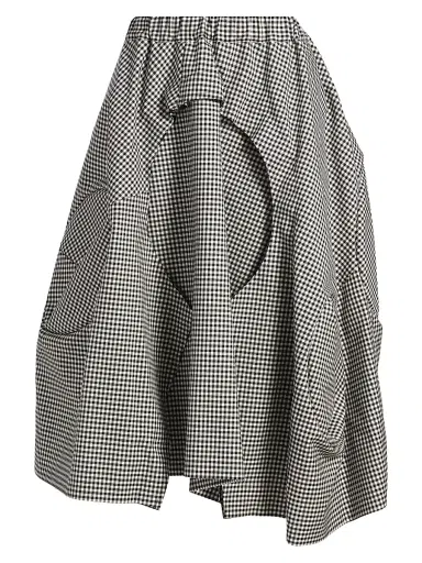 Comme des Garçons Women's Gingham Wool Midi-Skirt - Black Ecru | Thumbnail 1 Comme des Garçons Women's Gingham Wool Midi-Skirt - Black Ecru | Thumbnail 1