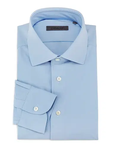 Corneliani Men's Stretch Performance Shirt - Light Blue Solid | Thumbnail 1 Corneliani Men's Stretch Performance Shirt - Light Blue Solid | Thumbnail 1