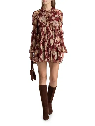 Cinq à Sept Women's Mae Bouquet Albani Ruffle-Trim Minidress - Wineberry Multi | Thumbnail 2 Cinq à Sept Women's Mae Bouquet Albani Ruffle-Trim Minidress - Wineberry Multi | Thumbnail 2