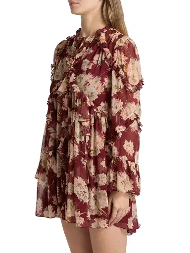 Cinq à Sept Women's Mae Bouquet Albani Ruffle-Trim Minidress - Wineberry Multi | Thumbnail 4 Cinq à Sept Women's Mae Bouquet Albani Ruffle-Trim Minidress - Wineberry Multi | Thumbnail 4