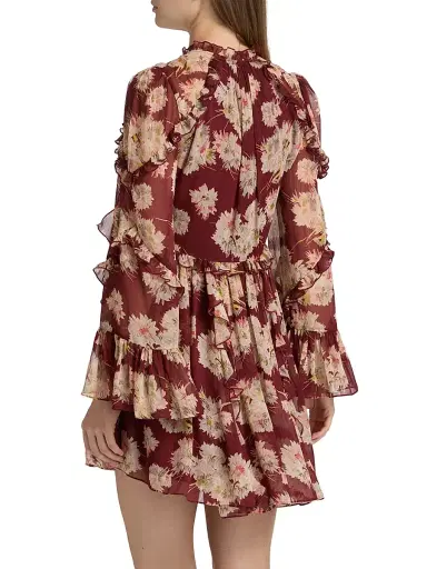 Cinq à Sept Women's Mae Bouquet Albani Ruffle-Trim Minidress - Wineberry Multi | Thumbnail 5 Cinq à Sept Women's Mae Bouquet Albani Ruffle-Trim Minidress - Wineberry Multi | Thumbnail 5