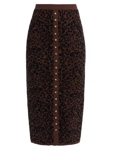 Generation Love Women's Primrose Leopard Jacquard Knit Midi-Skirt - Brown Black | Thumbnail 1 Generation Love Women's Primrose Leopard Jacquard Knit Midi-Skirt - Brown Black | Thumbnail 1