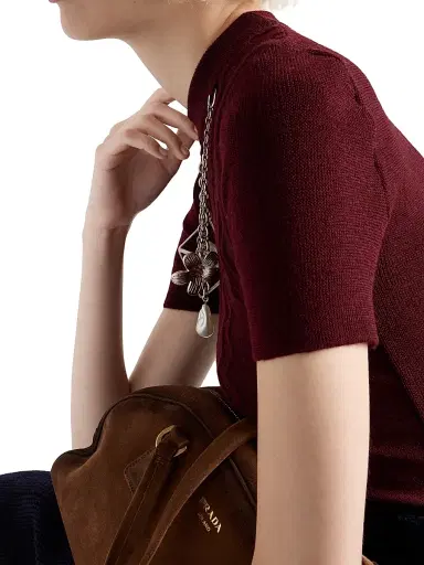 Prada Women's Short-Sleeved Wool Sweater with Pendants - Dark Red | Thumbnail 4 Prada Women's Short-Sleeved Wool Sweater with Pendants - Dark Red | Thumbnail 4