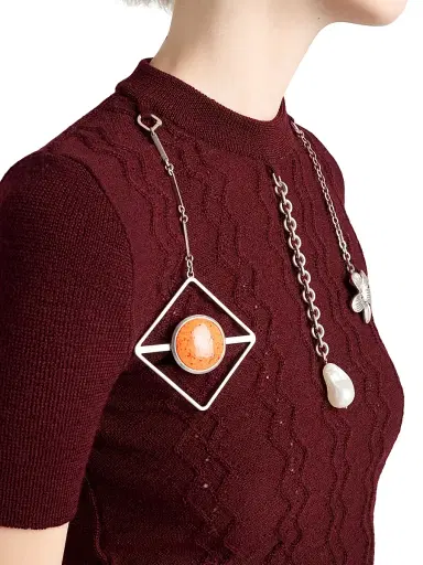Prada Women's Short-Sleeved Wool Sweater with Pendants - Dark Red | Thumbnail 5 Prada Women's Short-Sleeved Wool Sweater with Pendants - Dark Red | Thumbnail 5