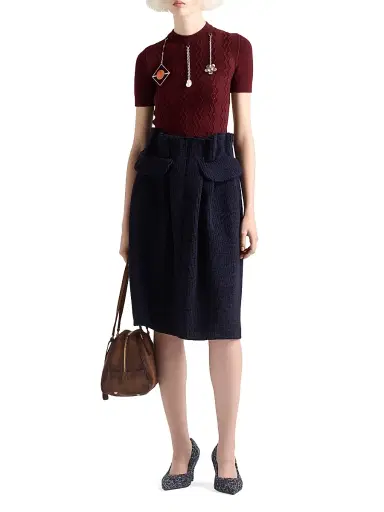Prada Women's Short-Sleeved Wool Sweater with Pendants - Dark Red | Thumbnail 6 Prada Women's Short-Sleeved Wool Sweater with Pendants - Dark Red | Thumbnail 6