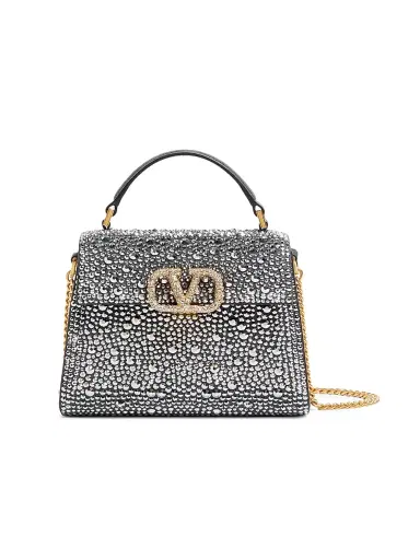 Valentino Garavani Women's VSling Mini Top Handle Bag with Rhinestones and Jewel Logo | Thumbnail 1 Valentino Garavani Women's VSling Mini Top Handle Bag with Rhinestones and Jewel Logo | Thumbnail 1