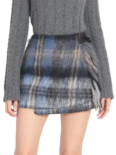 LOEWE Women's Plaid Fringe Mohair & Wool-Blend Miniskirt - Blue Multicolor | Thumbnail 3 LOEWE Women's Plaid Fringe Mohair & Wool-Blend Miniskirt - Blue Multicolor | Thumbnail 3