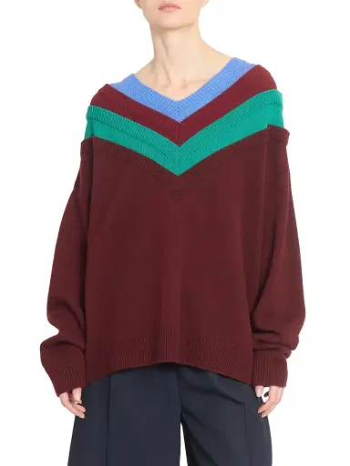 LOEWE Women's Colorblocked Wool Sweater - Green Red Multicolor | Thumbnail 3 LOEWE Women's Colorblocked Wool Sweater - Green Red Multicolor | Thumbnail 3