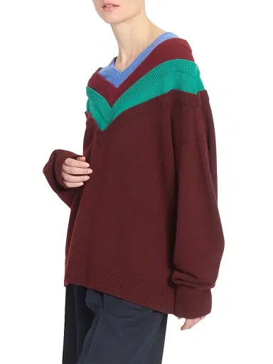 LOEWE Women's Colorblocked Wool Sweater - Green Red Multicolor | Thumbnail 4 LOEWE Women's Colorblocked Wool Sweater - Green Red Multicolor | Thumbnail 4