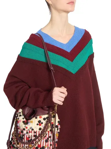 LOEWE Women's Colorblocked Wool Sweater - Green Red Multicolor | Thumbnail 6 LOEWE Women's Colorblocked Wool Sweater - Green Red Multicolor | Thumbnail 6
