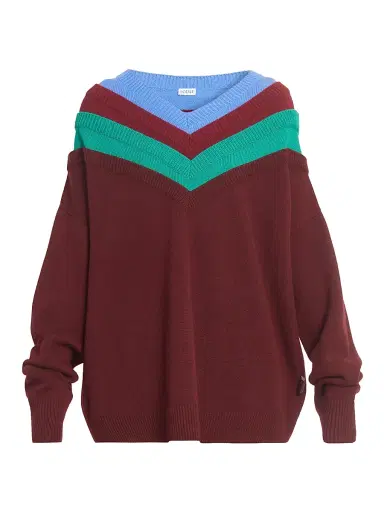 LOEWE Women's Colorblocked Wool Sweater - Green Red Multicolor | Thumbnail 1 LOEWE Women's Colorblocked Wool Sweater - Green Red Multicolor | Thumbnail 1