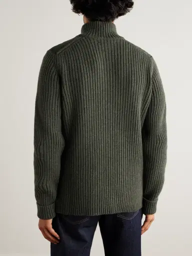 Purdey Commando Suede-Trimmed Ribbed Wool Half-Zip Sweater - Men | Thumbnail 4 Purdey Commando Suede-Trimmed Ribbed Wool Half-Zip Sweater - Men | Thumbnail 4