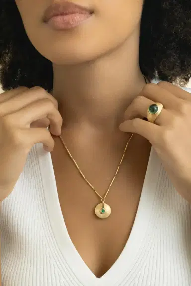 Jade Ruzzo Emerald Extra Small Cymbal Pendant Necklace | Thumbnail 3 Jade Ruzzo Emerald Extra Small Cymbal Pendant Necklace | Thumbnail 3