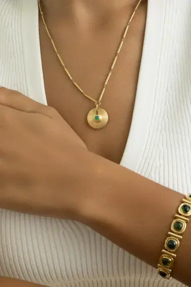 Jade Ruzzo Emerald Extra Small Cymbal Pendant Necklace | Thumbnail 4 Jade Ruzzo Emerald Extra Small Cymbal Pendant Necklace | Thumbnail 4