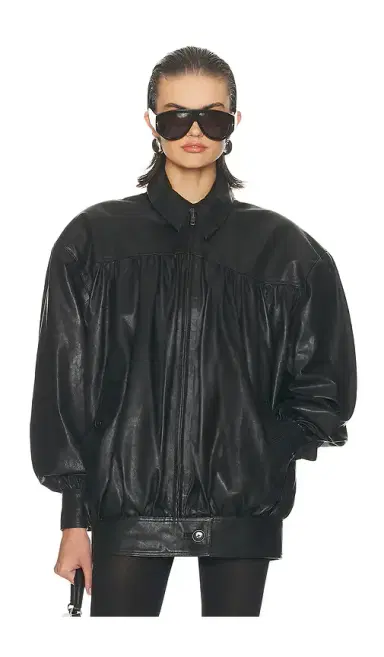 Helsa The Shirred Oversized Leather Jacket | Thumbnail 1 Helsa The Shirred Oversized Leather Jacket | Thumbnail 1