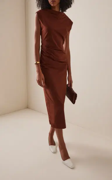 Proenza Schouler Tasa Draped Silk-Blend Midi Dress | Thumbnail 2 Proenza Schouler Tasa Draped Silk-Blend Midi Dress | Thumbnail 2