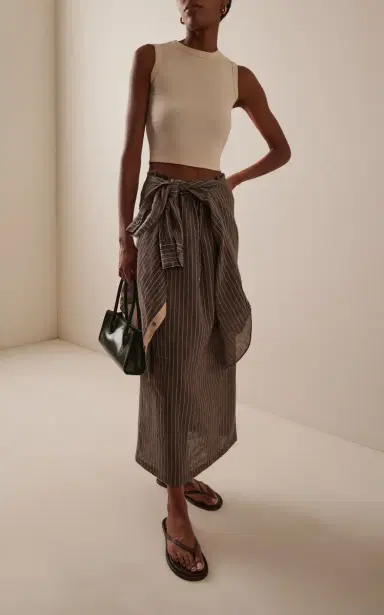 KALLMEYER Regina Pinstriped Linen-Blend Midi Skirt | Thumbnail 2 KALLMEYER Regina Pinstriped Linen-Blend Midi Skirt | Thumbnail 2