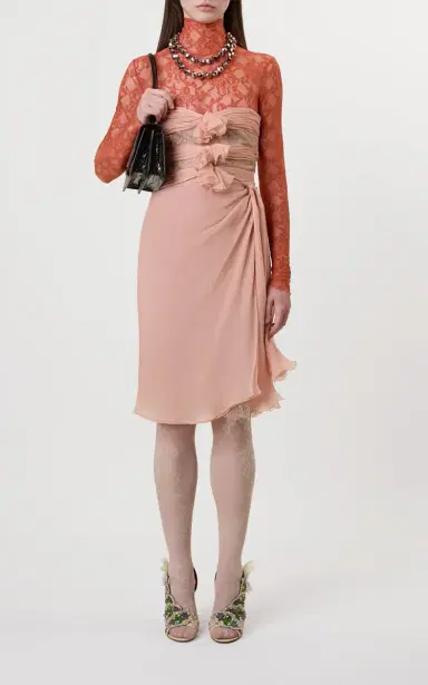 Valentino Garavani Lace-Trimmed Chiffon Mini Dress | Thumbnail 2 Valentino Garavani Lace-Trimmed Chiffon Mini Dress | Thumbnail 2