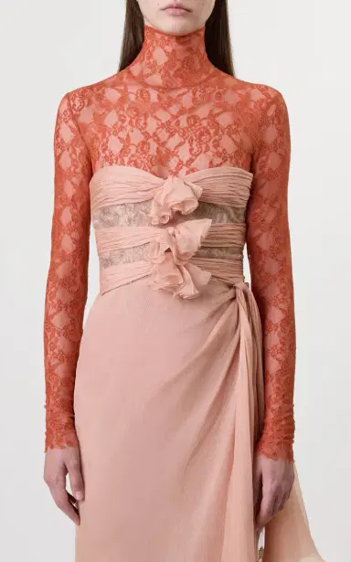 Valentino Garavani Lace-Trimmed Chiffon Mini Dress | Thumbnail 3 Valentino Garavani Lace-Trimmed Chiffon Mini Dress | Thumbnail 3