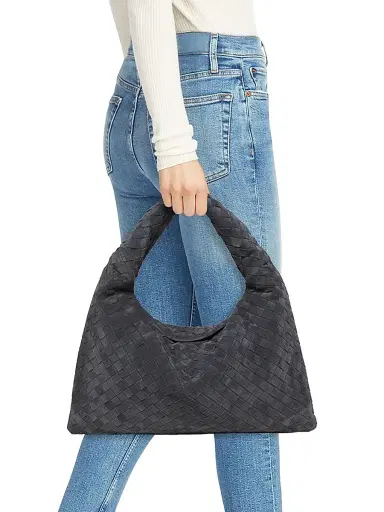 Bottega Veneta Women's Hop Intrecciato Suede Hobo Bag - Graphite Brass | Thumbnail 2 Bottega Veneta Women's Hop Intrecciato Suede Hobo Bag - Graphite Brass | Thumbnail 2
