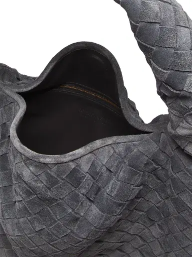 Bottega Veneta Women's Hop Intrecciato Suede Hobo Bag - Graphite Brass | Thumbnail 4 Bottega Veneta Women's Hop Intrecciato Suede Hobo Bag - Graphite Brass | Thumbnail 4