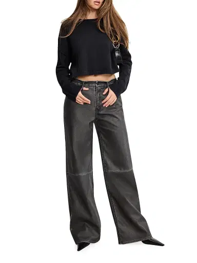 GOOD AMERICAN Women's Good Skate Faux-Leather Wide-Leg Pants | Thumbnail 2 GOOD AMERICAN Women's Good Skate Faux-Leather Wide-Leg Pants | Thumbnail 2