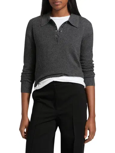 TWP Women's Jorden Cashmere Polo Top - Charcoal | Thumbnail 3 TWP Women's Jorden Cashmere Polo Top - Charcoal | Thumbnail 3