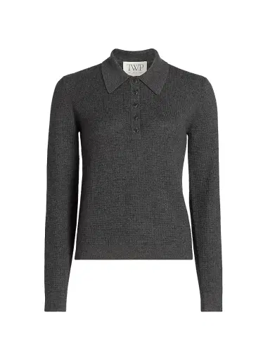 TWP Women's Jorden Cashmere Polo Top - Charcoal | Thumbnail 1 TWP Women's Jorden Cashmere Polo Top - Charcoal | Thumbnail 1